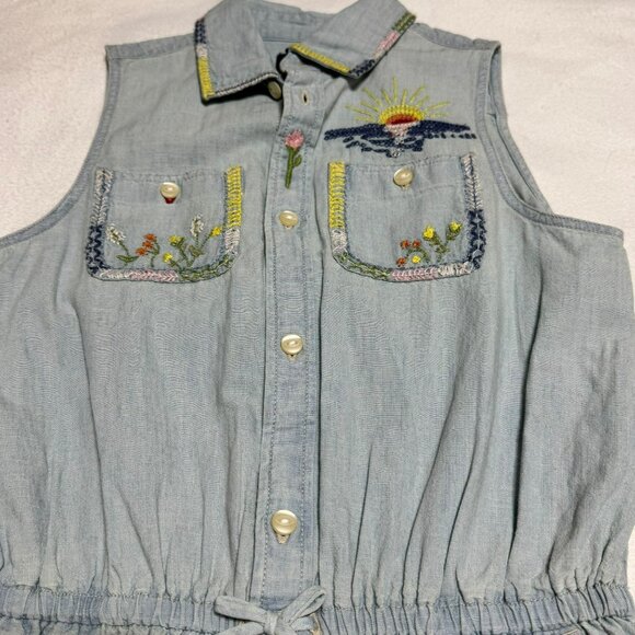 Polo Ralph Lauren Girls Embroidered Cotton Chambray Romper sz 14 - Picture 5 of 14